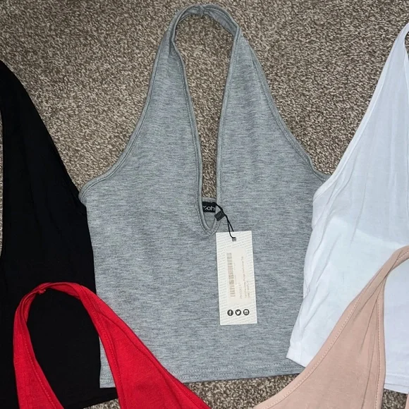 Boohoo Halter Top Bundle White Black Red Grey Gray Nude Beige Small Medium Hot - Picture 3 of 6